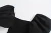 2022 Nuevo Estilo Europeo y Americano Fengchun Vestido de Mujer con Manga Esponjosa Vestido Negro Grande 9500