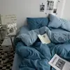 Juego de cuatro piezas de algodón lavado estilo ins, color liso, minimalista moderno, ultrasuave y amigable con la piel, sábana bajera y funda de edredón, juego de cuatro piezas para dormitorio de estudiante