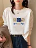 Camiseta blanca de algodón peinado de 260 g/m², corte holgado, manga larga para mujer, capa base adelgazante otoño/invierno, top de cuello redondo