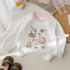 Camiseta de Manga Larga Estilo Coreano para Niñas de Primavera y Otoño, Estampado de Dibujos Animados a la Moda, Camiseta Base de Bloques de Color, Lindo Conjunto de Otoño para Niñas y Bebés