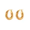 Brinco de Argola de Aço Inoxidável Banhado a Ouro 18K com Esmalte Sólido, Joia de Argola Simples de Luxo Leve, Estilo Ins Europeu e Americano