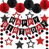 Decoração de 25º aniversário preto e vermelho bandeira de festa de aniversário bola de favo de mel vórtice oco terno atacado personalizado
