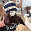 Gorro de Punto Rayado Estilo Japonés Holgado para Circunferencia de Cabeza Grande para Mujer, Cálido y Versátil para Otoño e Invierno para Hombre