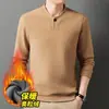 Nova blusa de moletom forrada com fleece estilo chinês para outono e inverno para homens, tecido térmico dupla face amigo da pele, gola alta, manga longa, camiseta de camada base quente