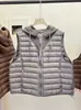 26 Otoño/Invierno Nuevo Estilo Europeo Chaleco de Plumas con Capucha de Canalé Oversize 90% Plumón de Pato Blanco Sin Mangas Abrigo Cálido