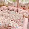 Conjunto de Pijama de Gaze Dupla Camada Classe A Quatro Peças Estilo Fresco Ins Super Macio Algodão Puro Desenho Animado Roupa de Cama para Estudante Conjunto de Três Peças
