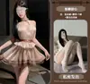Lingerie Sexy Gato da Noite, Vestido Estilo Romântico Francês, Cadarço no Pescoço Halter, Vestido Curto Sexy sem Costas, Uniforme de Saia Flor de Botão