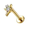 Joia de Liga de Titânio F136 com Rosca Interna, Diamante Único, Piercing Labial Estrela de Quatro Pontas, Joia de Body Piercing de Titânio G23 Stud de Orelha