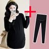 [Personalizado] Roupa de Maternidade Estilo Quente de Celebridade da Internet Outono e Inverno Veludo Dupla Face Costura Camisa Básica Calça Legging Justa Conjunto da Moda