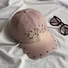Sombrero de Mujer de Alta Calidad Estilo Retro Americano Lavado Desgastado Rasgado Letra Hot-Fix Pedrería Sombrero para el Sol Versátil Protección Solar Gorra de Béisbol