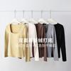 Camiseta interior de terciopelo mousse cálida de doble cara para otoño e invierno con almohadilla en el pecho, sujetador sin rozaduras, anti-exposición, manga larga, para usar por dentro y por fuera