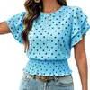 Nuevo estilo de comercio exterior europeo y americano Temu Amazon top corto para mujer de lunares con manga acampanada y cintura fruncida suministro transfronterizo