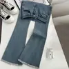 Jeans pitillo retro para mujer estilo americano de cintura alta elásticos ajustados rectos de herradura deshilachados pantalones de trapeador acampanados mujer