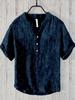 Camisa de Gola V de Manga Curta Masculina Vintage de Linho com Estampa 3D de Vida Marinha Estação Independente TEMU Transfronteiriça Top Casual