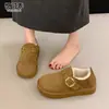 Zapatos Birkenstock de Piel Genuina con Suela Gruesa y Felpa Engrosada para Mujer 2026 Invierno Nuevos Mocasines sin Cordones Zapatos de Algodón para Tierra Nevada del Noreste