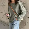 Camiseta branca de manga longa estilo Hong Kong para mulheres, roupa de outono, solta, primavera e outono, peça íntima de cor sólida, camiseta básica, roupa de outono, top