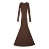Vestido Midi Elegante Feminino Z Estilo Europeu e Americano Transfronteiriço 2025 Nova Moda Gola Redonda Textura Geométrica Cauda de Peixe Atacado