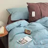 Conjunto de Quatro Peças de Algodão Puro de Alta Qualidade, Listrado Retro, Algodão Lavado, Capa de Edredom Simples 100% Algodão, Conjunto de Três Peças de Lençol, Roupa de Cama