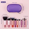 Kit de Pincéis de Maquiagem Mini com 10 Peças, Cabo Curto de Cristal, Conjunto Completo Portátil de Pincéis para Sombra e Blush, Direto da Fábrica