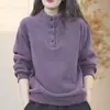 Coleção outono e inverno nova da Single De Rong: moletom quente, gola alta parcial, casual, versátil, modelador, caimento solto, plus size, blusa de cor sólida, roxo