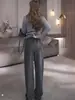 Pantalones casuales rectos adelgazantes de color sólido con cielo estrellado brillante para mujer, nuevo diseño de invierno, pantalones largos gruesos elegantes y con estilo