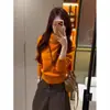 Top Básico de Punto Holgado Estilo Coreano Perezoso para Mujer, Diseño Naranja con Puños, Cuello Alto, Otoño e Invierno 2025