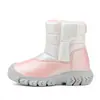Novas botas de neve infantis transfronteiriças, sapatos de algodão infantis, sapatos quentes e resistentes ao frio forrados com fleece para meninos, sapatos de algodão grossos antiderrapantes para meninas, estilosos, pretos