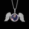 Venta Caliente Europea y Americana Hip-Hop Alas de Ángel Marco de Foto Redondo Colgante de Foto Circón Micro-Pavimentado Hip-Hop Collar de Foto de Recuerdo