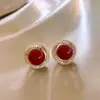 Pendientes Ancola Rojo de Lujo Ligero Aguja de Plata, Pendientes de Botón con Forma de Corazón con Goteo de Aceite de Alta Gama para Otoño e Invierno, Pendientes Elegantes y de Clase