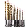 13 pc de aço de alta velocidade banhado a titânio torção broca / haste hexagonal broca / lanterna broca 1,5-6,5 mm placa fina broca