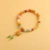Pulseira Redonda de Contas de Seda Dourada e Jade com Pingente de Flor, Joia de Pedra Natural Estilo Étnico Vintage, Pulseira de Luxo Leve, Transfronteiriça
