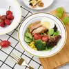 Talheres dourados, tigelas de piquenique, tigelas de festa, tigelas de cerâmica de imitação, talheres ocidentais, tigelas de salada douradas, tigelas de macarrão, tigelas de sopa, facas, garfos e colheres