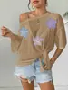 Blusa para Mujer Top Delgado de Color Sólido con Lazo Holgado Cuello de una Línea Cubre Bikini de Playa