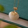 S925 Prata Esterlina Banhado A Ouro Pingente de Jade Hetian Estilo Chinês Peixes Carpa Ruyi Longlife Lock Colar Acessórios Antigos