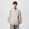 Jaqueta de Tricô de Gola Polo de Alta Qualidade Masculina Moda Outono Marca Lazy Bf Cor Lisa Tricô Versátil Americano Par Top