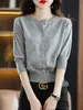 Moda Femenina de Verano Nuevo Estilo Coreano y Japonés Diseño de Color Sólido Cuello Redondo Algodón Puro Manga Corta Rebeca de Punto Elegante Top Básico