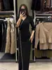 Vestido dividido de temperamento ajustado con diamantes de imitación y cuello en V de manga larga de otoño nuevo de Amazon 2023 para Europa y Estados Unidos