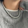Cristal Tan Abundante, Plateado Gris Platino, Collar de Perlas Estilo Ni Ni para Mujer, Cadena de Suéter Otoño e Invierno Negra Tahitiana