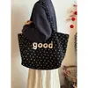 Bolsa de Lona Estilo Coreano Frente e Verso com Letra Estrela para Mulheres, Nova Bolsa Tote Casual de Grande Capacidade, Bolsa de Mão para o Dia a Dia, Bolsa de Ombro