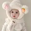 Cachecol Infantil com Gorro Integrado para Bebê Outono e Inverno Aquecedor de Pescoço Chapéu para Meninos e Meninas Inverno Quente Espessado à Prova de Vento Proteção para Orelhas