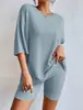 2026 nuevo conjunto de shorts casuales de verano de color liso para mujer, holgado, de cuello redondo, moda europea y americana transfronteriza AliExpress
