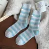 Calcetines de Lana Estilo Coreano Color Dulce Bloques de Color Etiqueta de Tela de Alta Lujo Engrosados Cálidos Simples Raya Ancha Calcetines de Moda para Mujer Otoño e Invierno