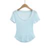 Sy9133-25 Estilo Nuevo de Primavera Americano Pura Pasión Chica Caliente Sexy Cuello en V Amplio Color Sólido Delgado Manga Corta Top Camiseta