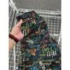 Bermuda Graffiti Dopamina Masculina Verão Streetwear Americano Hip-Hop Calça de Cinco Pontos Solta Reta Havaiana Casual Meia-Calça