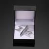 Jiaomei Oro y Plata Negro Ancla Nube Auspiciosa Patrón Cuadrado Cepillado Clip de Corbata Gemelos Set de Caja Regalo