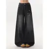 Jeans Retro Americano Estampado de Estrellas Negras para Mujer Primavera Otoño Cintura Alta Pierna Ancha Sueltos Adelgazantes Pantalones Largos Tendencia de Instagram