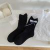 Calcetines de Punto a Cuadros con Lazo para Mujer Estilo Ballet Coreano Calcetines de Media Pantorrilla Versátiles Plisados Borde Enrollado Slouch Calcetines Sin Costuras