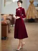 Vestido Veludo Torrado, Cheongsam de Noiva, Vestido de Noivado, Vestido Casual de Casamento Petite, Novo Vestido Estilo Chinês, Vestido para Banquete em Casa para Mulheres