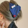 Clip Triangular de Lunares Azul Marino Nuevo de Otoño Temprano Coreano Pinza para el Cabello a Cuadros de Alta Gama para la Parte Trasera de la Cabeza con Volumen de Cabello Grande