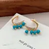 Pendientes de Tachuela con Borla de Perlas Turquesas y Pedrería Retro Estilo Vacacional Bohemio Diseño de Moda Sencillo Pendiente de Nicho